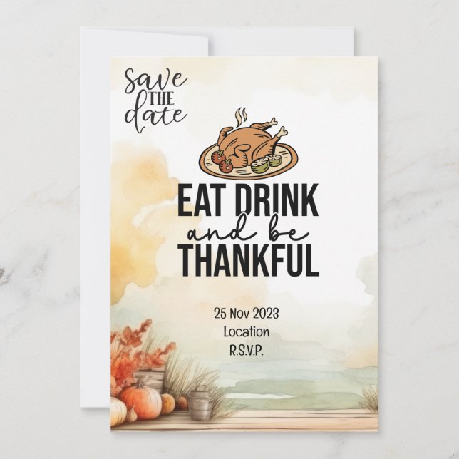 Thanksgiving  with Turkey save the date invitation (Front)