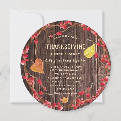 Thanksgiving Wood Dinner Party Custom Invitation