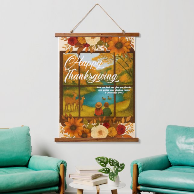 Thanksgiving Wood Topped Wall Tapestry (Living Room)