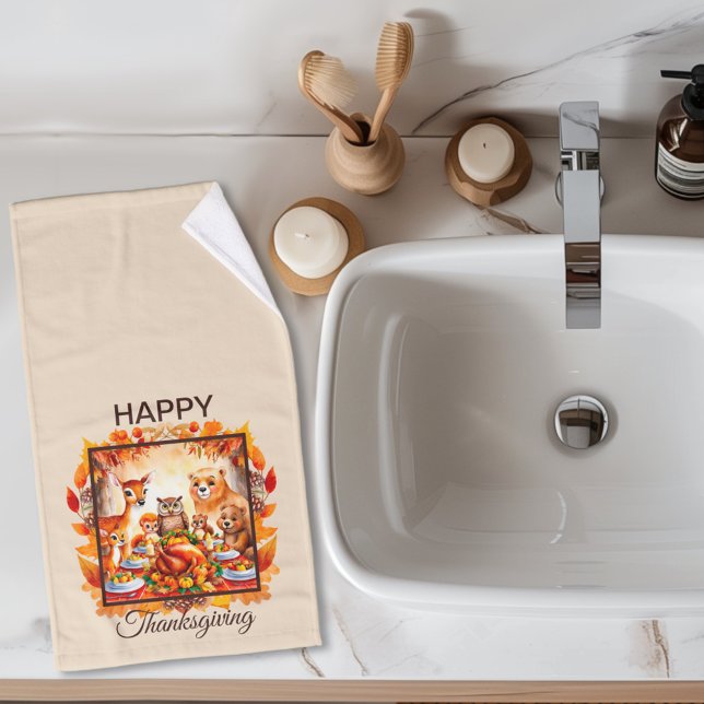 Thanksgiving Woodland Animals Autumn Leaves Hand Towel (Creator Uploaded)