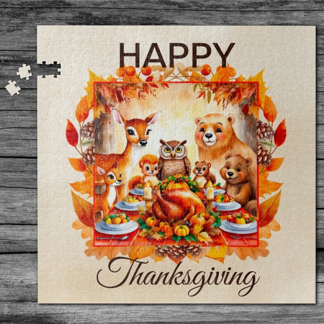 Thanksgiving Woodland Animals Autumn Leaves Jigsaw Puzzle (Creator Uploaded)