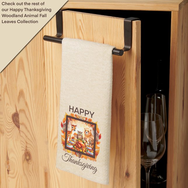 Thanksgiving Woodland Animals Autumn Leaves Kitchen Towel (Creator Uploaded)