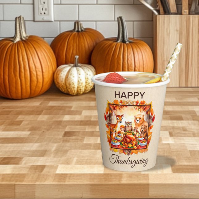 Thanksgiving Woodland Animals Autumn Leaves Paper Cups (Creator Uploaded)