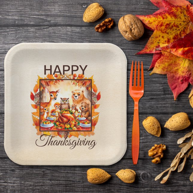 Thanksgiving Woodland Animals Autumn Leaves Paper Plates (Creator Uploaded)