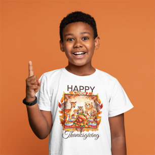 Thanksgiving Woodland Animals Autumn Leaves T-Shirt