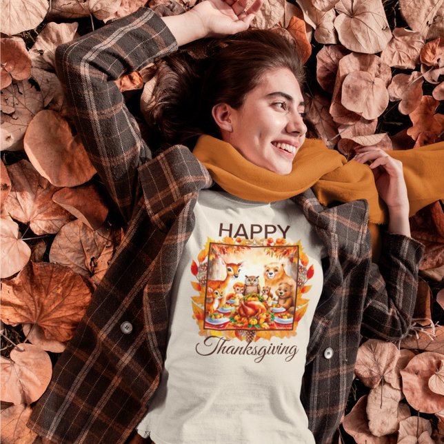 Thanksgiving Woodland Animals Autumn Leaves Tri-Blend Shirt (Creator Uploaded)