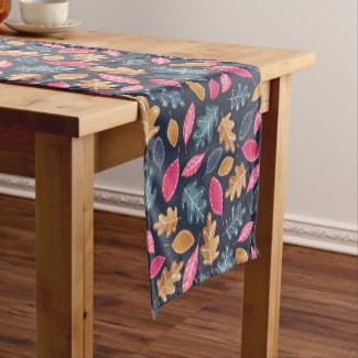 Thanksgiving Woodland Modern Leaf Pattern Short Table Runner