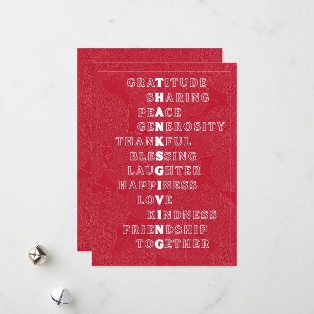  Thanksgiving Word Art in Various Colors Holiday Card (Front/Back In Situ)