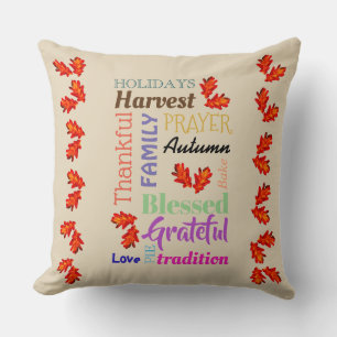 Thanksgiving Word List 20"x20" Throw Pillow