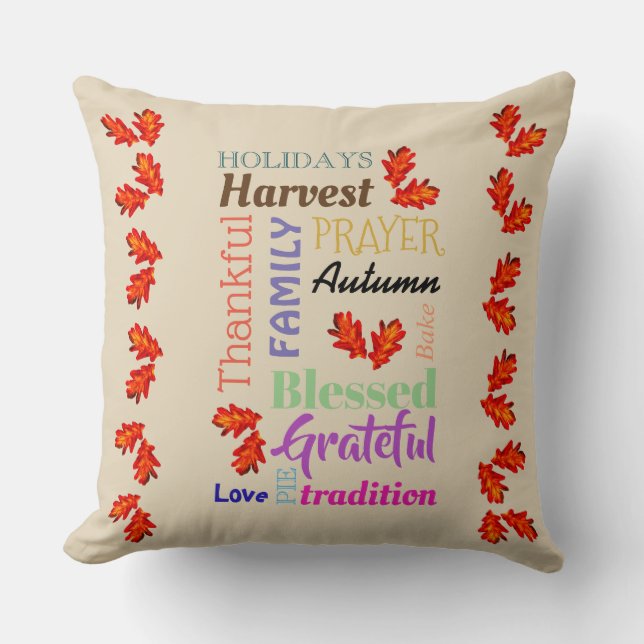 Thanksgiving Word List 20"x20" Throw Pillow (Front)