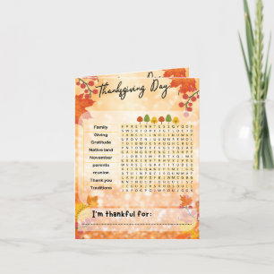 THANKSGIVING WORD SEARCH ACTIVITY CARD