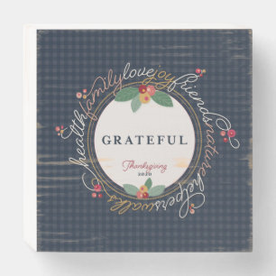 Thanksgiving Word Wreath Gratitude Inspirational Wooden Box Sign
