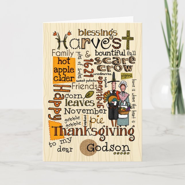 Thanksgiving Wordcloud - Godson Holiday Card (Front)