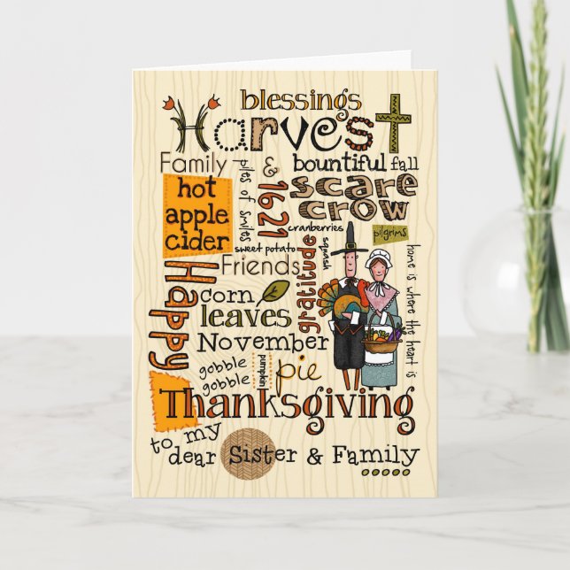 Thanksgiving Wordcloud - Sister & Family Holiday Card (Front)