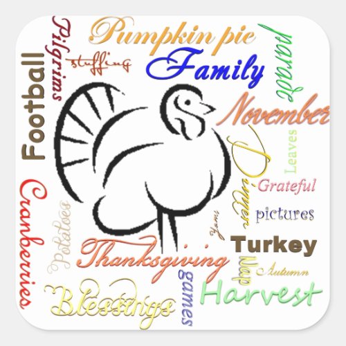 Thanksgiving words square sticker