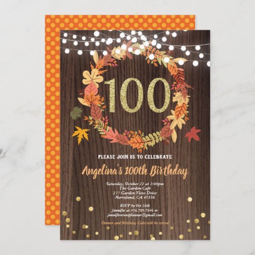 Thanksgiving wreath birthday party dinner gold invitation