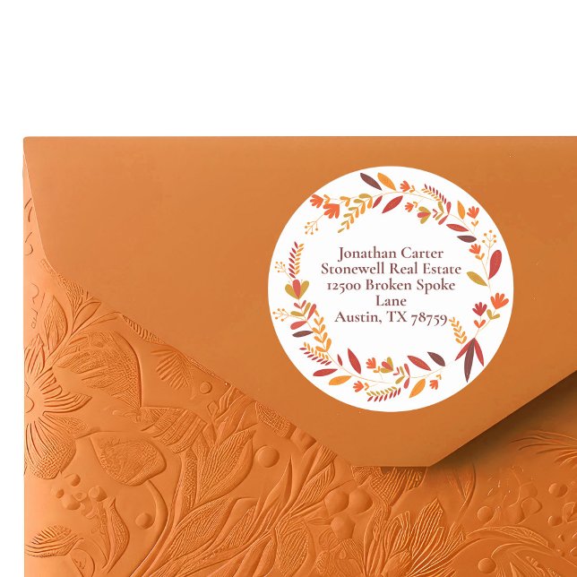 Thanksgiving Wreath Custom Company Return Address Classic Round Sticker (Creator Uploaded)