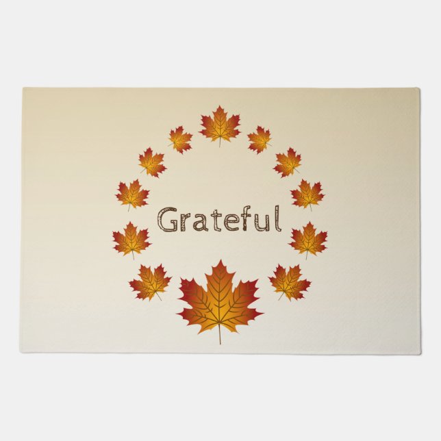 Thanksgiving Wreath Grateful Simple Maple Leaves Doormat (Front)