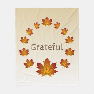 Thanksgiving Wreath Grateful Simple Maple Leaves Fleece Blanket