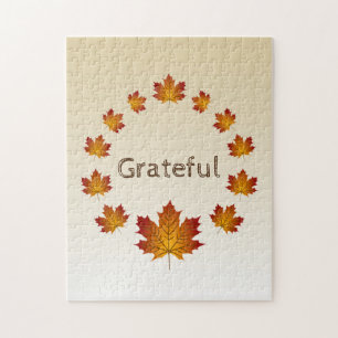 Thanksgiving Wreath Grateful Simple Maple Leaves Jigsaw Puzzle