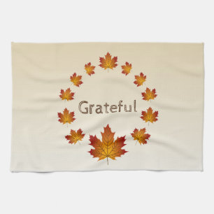Thanksgiving Wreath Grateful Simple Maple Leaves Kitchen Towel
