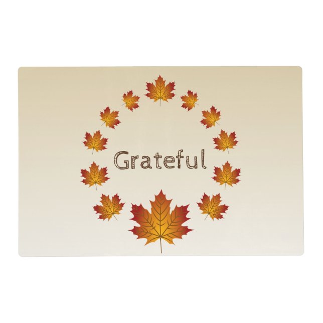 Thanksgiving Wreath Grateful Simple Maple Leaves Placemat (Front)