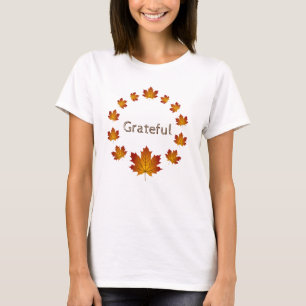Thanksgiving Wreath Grateful Simple Maple Leaves T-Shirt
