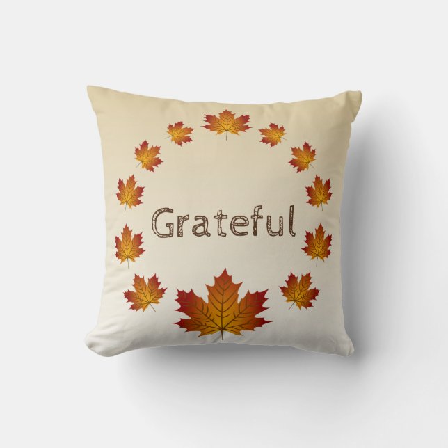 Thanksgiving Wreath Grateful Simple Maple Leaves Throw Pillow (Front)