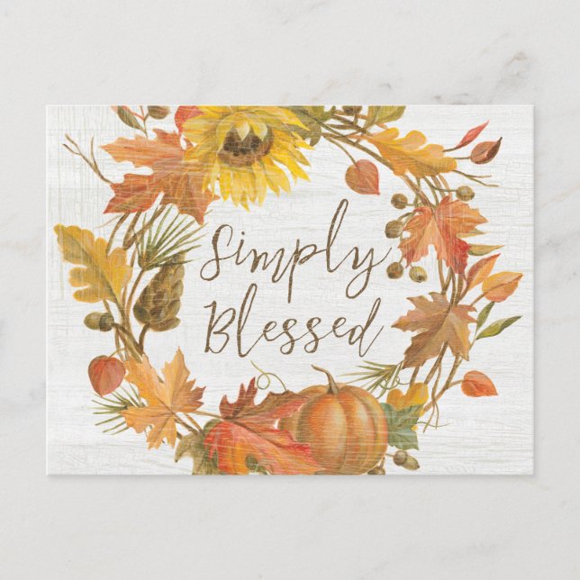Thanksgiving Wreath - Simply Blessed Holiday Postcard (Front)