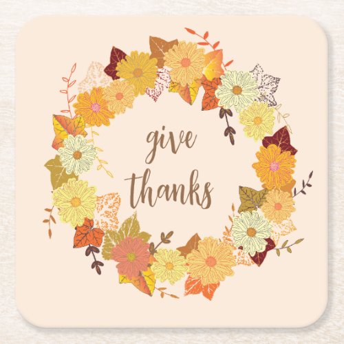 Thanksgiving wreath square paper coaster