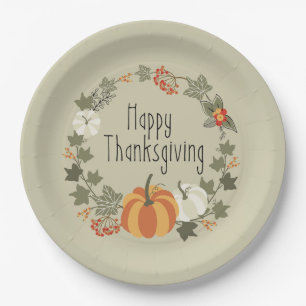Thanksgiving Wreath with Pumpkin Paper Plate