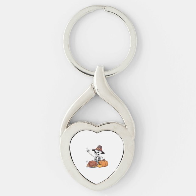 Thanksgiving X-ray Skeleton Funny Rock Hand Fall L Keychain (Front)