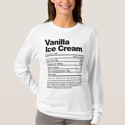 Thanksgiving Xmas Costume Nutrition Facts Vanilla  T_Shirt