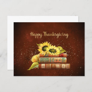 Thanksgiving Yellow Sunflowers Books Business Holiday Postcard