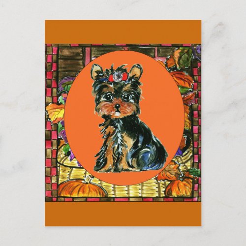 Thanksgiving Yorkie Poo Holiday Postcard