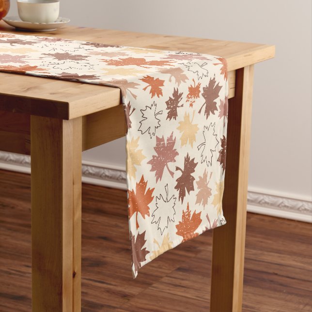 Thanksgivings day design, autumn natural leaves short table runner (In Situ)