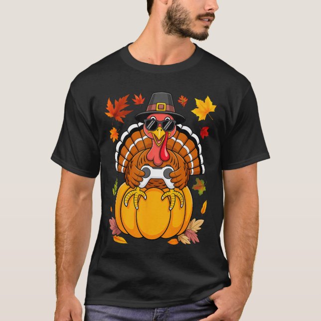 Thanksgivingurkey Gamer Pumpkin Boys eens Gaming f T-Shirt (Front)