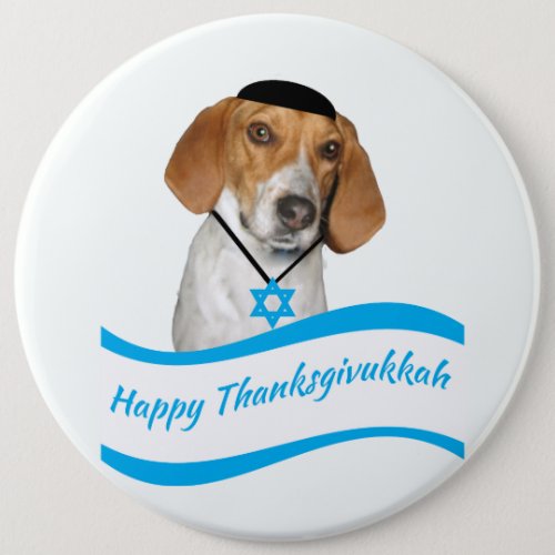 Thanksgivukkah Button Funny Hound Dog with Yamaka