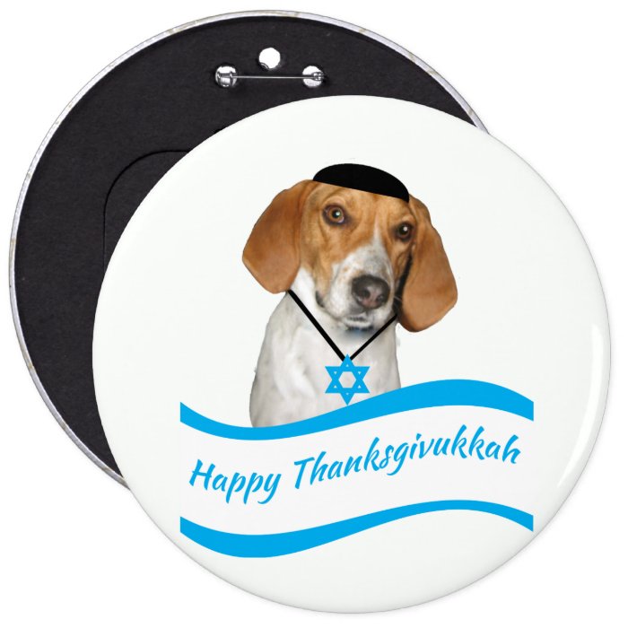 Thanksgivukkah Button Funny Hound Dog with Yamaka