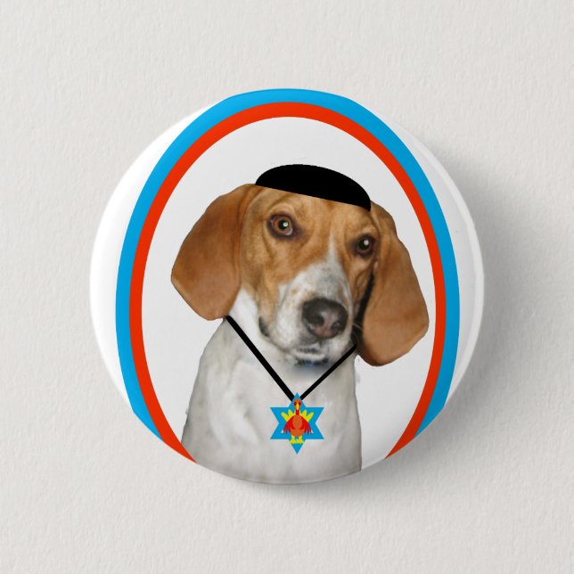 Thanksgivukkah Funny Hound Dog with Yamaka Button (Front)