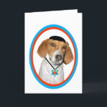Thanksgivukkah Funny Hound Dog with Yamaka Holiday Card<br><div class="desc">An adorable rescue hound named "Charley" is featured wearing a yamaka and star of david necklace in this humorous photo image Thanksgiving by artist c.a.teresa, ThanksWarukkah is the Jewish holiday of Hanukkah and Thanksgiving which will fall on the same day this year. Celebrate this joyful event with some fun and...</div>