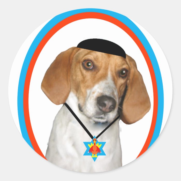 Thanksgivukkah Funny Hound Dog with Yamaka Round Sticker