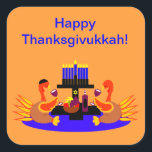 Thanksgivukkah Stickers Wine Toasting Turkeys<br><div class="desc">A funny Thanksgivukkah design on multiple products and giftware featuring an original design by c.a.teresa of two wine toasting turkeys, one wearing a yamaka, with a menorah, Star of David to celebrate the combined Thanksgiving and Hanukkah Jewish Holiday. All products can be customized with different styles and colors and personalized...</div>