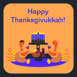 Thanksgivukkah Stickers Wine Toasting Turkeys<br><div class="desc">A funny Thanksgivukkah design on multiple products and giftware featuring an original design by c.a.teresa of two wine toasting turkeys, one wearing a yamaka, with a menorah, Star of David to celebrate the combined Thanksgiving and Hanukkah Jewish Holiday. All products can be customized with different styles and colors and personalized...</div>