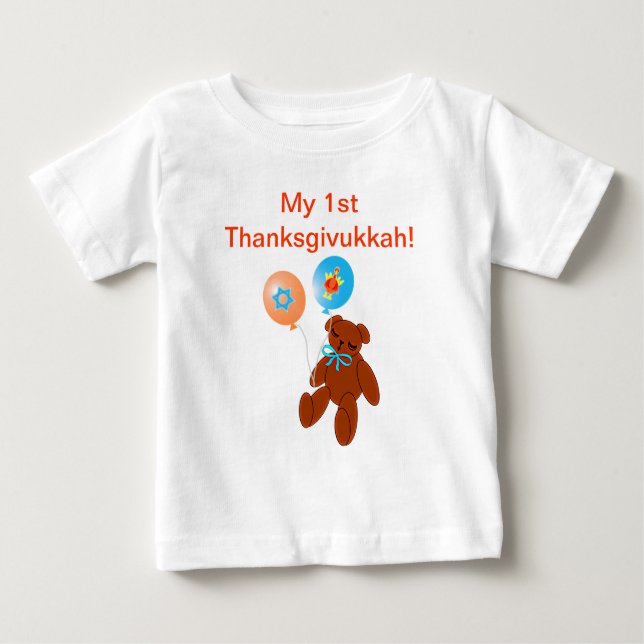 Thanksgivukkah  Tshirt Teddy Bear with Balloons (Front)