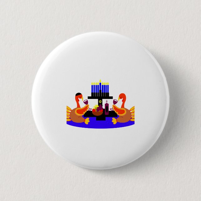 Thanksgivukkah Wine Toasting Turkeys Button (Front)