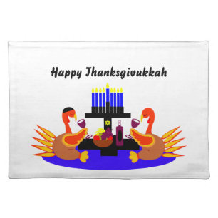 Thanksgivukkah Wine Toasting Turkeys Placemat