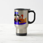 Thanksgivukkah Wine Toasting Turkeys Travel Mug<br><div class="desc">A funny Thanksgivukkah design on multiple products and giftware featuring an original design by c.a.teresa of two wine toasting turkeys, one wearing a yamaka, with a menorah, Star of David to celebrate the combined Thanksgiving and Hanukkah Jewish Holiday. All products can be customized with different styles and colors and personalized...</div>