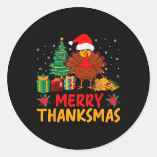 Thanksmas Christmas Thanksgiving Turkey Santa Classic Round Sticker