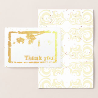 Thanky you with flowers, birds and a tower foil card